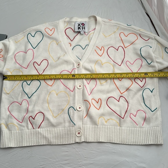 Kerry Rosenthal XOKR multicolor heart cardigan sweater - Picture 7 of 9